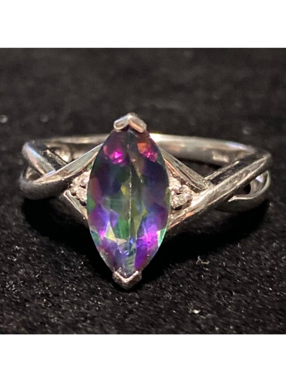 Ring Mystic Topaz 12mm x 6mm 2 Carats Size 7 Vintage Jewelry Sterling Silver